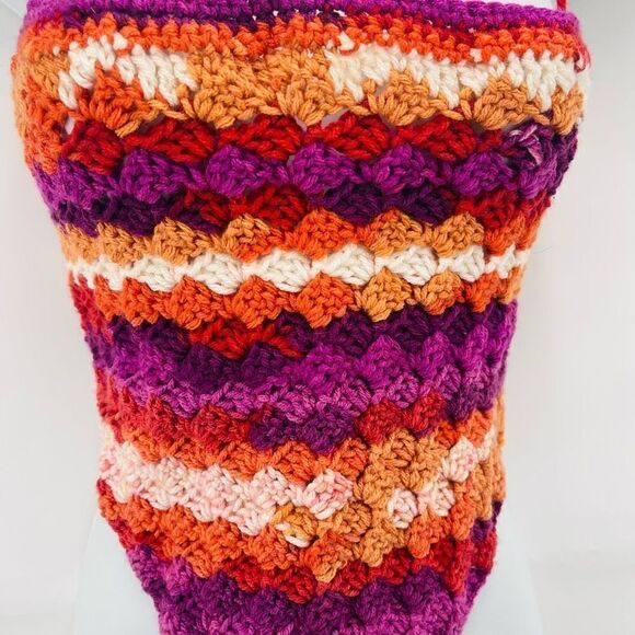 Napper Ariana Handmade Crochet Tankini Top halter Small Purple Orange New - Picture 7 of 10